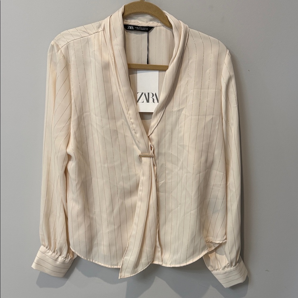 Zara Cream Pinstripe Blouse
